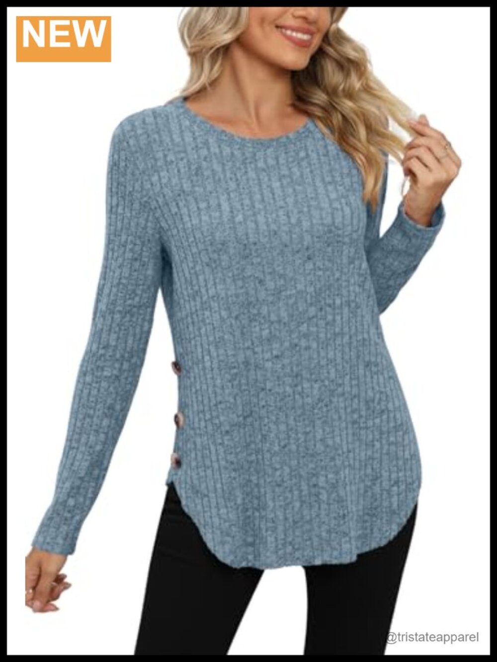 Long Sleeve Ribbed Knit Tunic Top Loose Fit Fall Sweater with Leggings - Picture 3 of 6